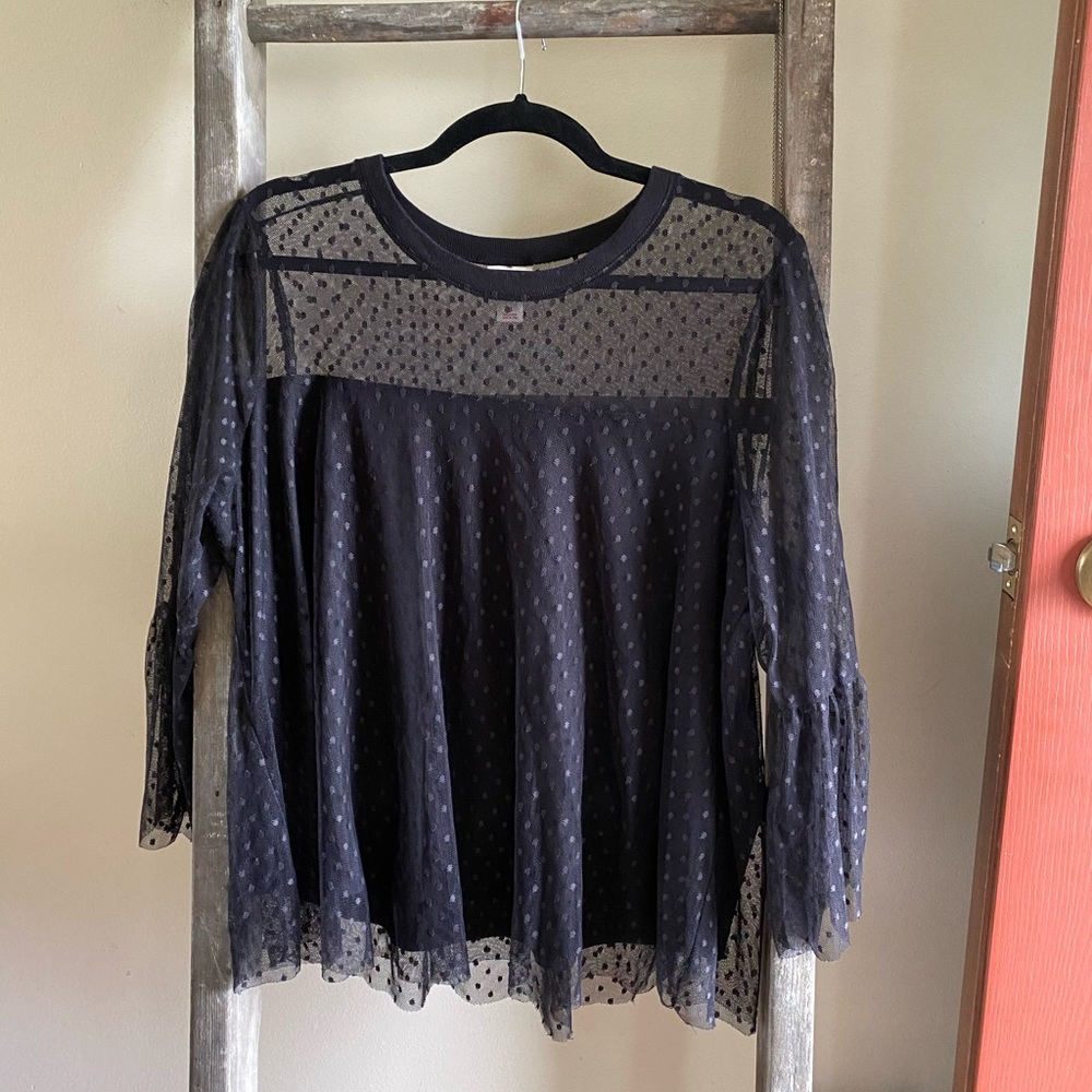 Mossimo Supply Co. Black Mesh Bell Sleeve Top